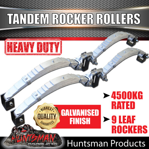 9 LEAF 4500kg TRAILER CARAVAN GALVANISED DACROMET ROCKER ROLLER TANDEM SPRING SET. 7MM THICK SPRINGS!