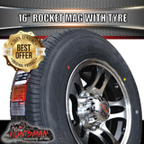 16" 6 stud Rocket Alloy Mag & 225/75R16C Tyre. 225 75 16 Caravan Trailer