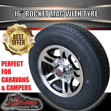 16" 6 stud Rocket Alloy Mag & 225/75R16C Tyre. 225 75 16 Caravan Trailer