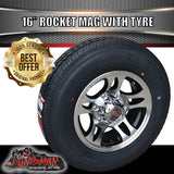 16" 6 stud Rocket Alloy Mag & 225/75R16C Tyre. 225 75 16 Caravan Trailer