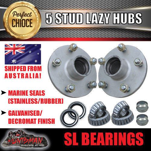 x2 galvanised Boat Trailer Lazy hubs suit HQ 5/120.65 PCD & S/L Slimline bearings