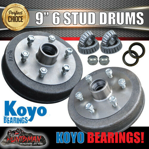 2X 9" Drums 6 Stud Landcruiser Pattern. 6/139.7 PCD & LM Koyo Bearings