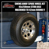 Rear Bar Swing Away Spare Wheel Bracket Hinge Kit.  Machined 45X250mm Square Stub Axle For 4wd & Camper Trailers