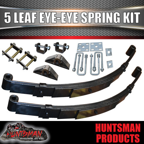 5 Leaf 60mm x6mm  Eye to Eye Trailer Springs, Hanger & Ubolt Kit 1380Kg Rated.