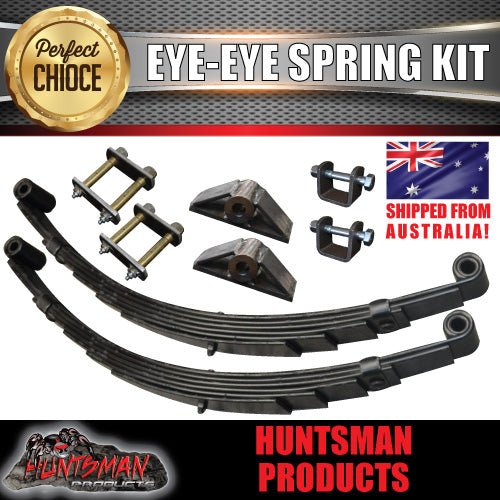 6 Leaf 60mm Wide Eye to Eye Trailer Caravan Springs & Hanger Kit 1500Kg Rated.