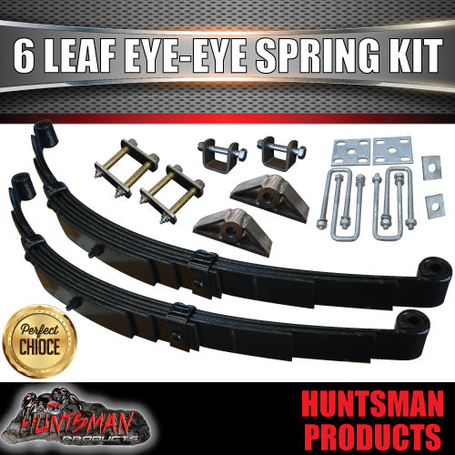 6 Leaf 60mm x6mm Eye to Eye Trailer Springs, Hanger & U bolt Kit 1500Kg Rated.