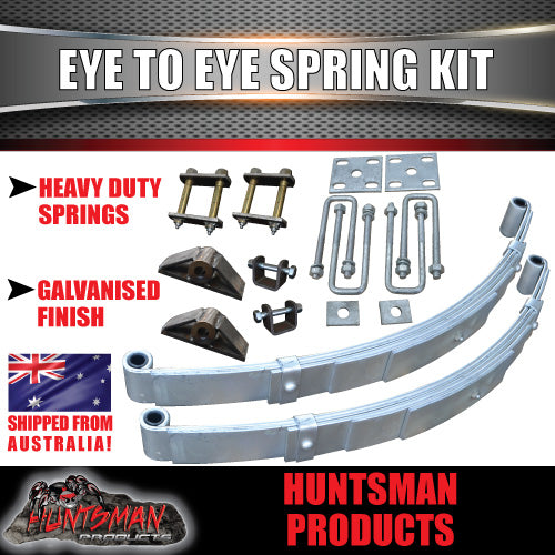 5 Leaf 1380Kg Galvanised / Dacromet 60mm Eye to Eye Trailer Caravan Springs, U Bolt & Hanger Kit