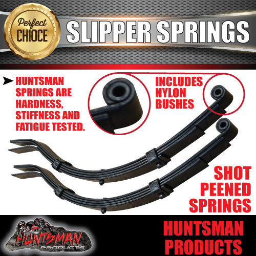 2x Trailer 4 Leaf 45mm Eye & Slipper Springs with Hanger & U Bolt Kit 900kg.