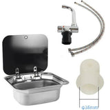 RV Caravan Camper Trailer Kitchen Stainless Sink Basin + Hot Cold Mixer Tap
