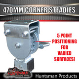 4x 470mm Trailer Caravan Drop Down corner Legs Steadies & Handle. Steel Foot!