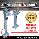 4x 470mm Trailer Caravan Drop Down corner Legs Steadies & Handle. Steel Foot!