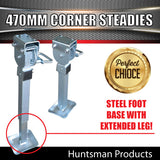 2x 470mm Drop Down corner Legs Steadies & Handle. Steel Foot!