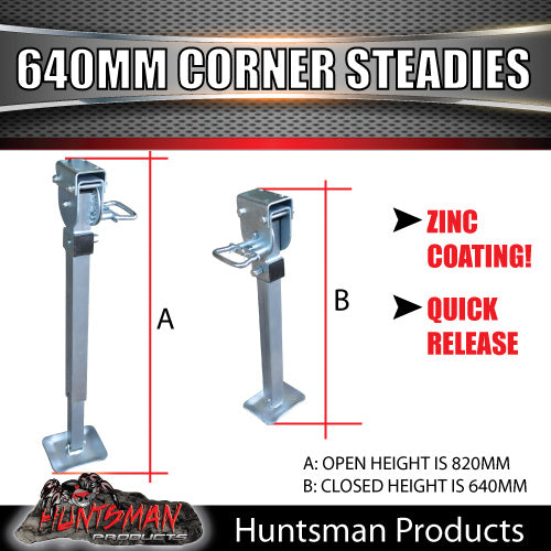 2x 640mm Drop Down Corner Steadies Stabilizer Legs & Winder