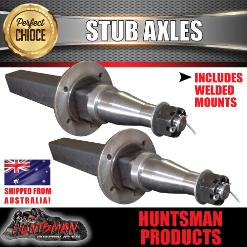 x2 2000kg TRAILER STUB AXLES & BRAKE MOUNTS SUIT LANDCRUISER ALKO BEARINGS