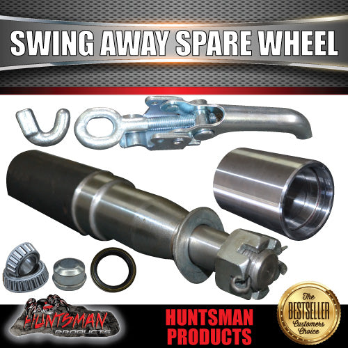Rear Bar Swing Away Spare Wheel Bracket Hinge & Lock 39 X 200mm Round Stub Axle For 4wd & Camper Trailers
