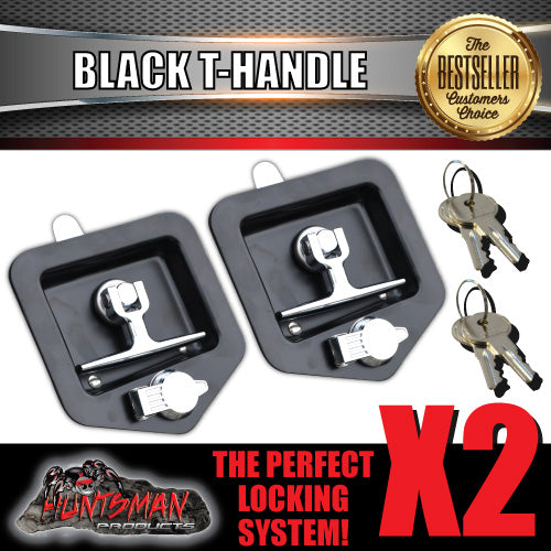 X2 Black T Handle Locks & Studs. Stainless Steel, Flush Mount,