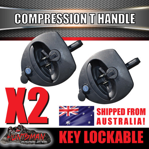 x2 Black Reinforced Fibre Compression T Lock for Trailer Caravan Boat Truck Toolbox