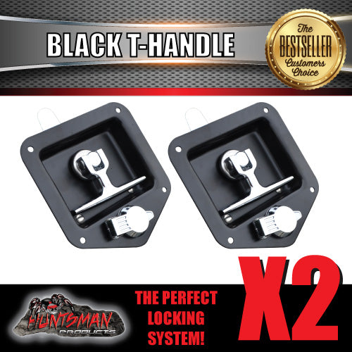 x2 Black T Handle Locks. Stainless Steel, Flush Mount,