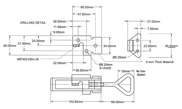 x6 LARGE STAINLESS STEEL TOGGLE / OVER CENTRE LATCH.