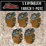 5x Hydraulic Brake Trailer Caravan Brass T Piece 3 Way Block. Suit 3/8" Nuts.