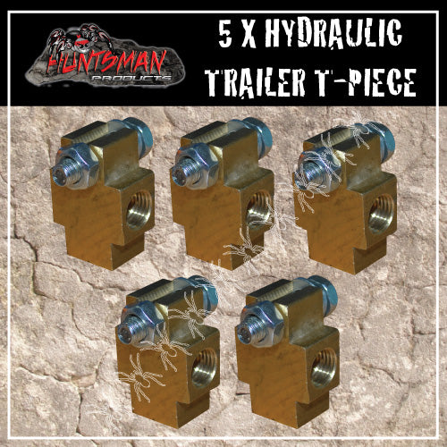 5x Hydraulic Brake Trailer Caravan Brass T Piece 3 Way Block. Suit 3/8" Nuts.