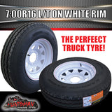 16x6" 6 stud trailer caravan white steel wheel & 7:00R16 L/T Truck tyre. 7.00 16