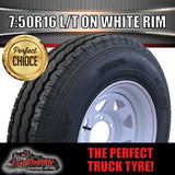 16x6" 6 stud trailer caravan white steel wheel rim & 7:50R16 L/T Truck tyre. 7.50 16