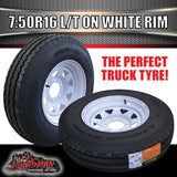 16x6" 6 stud trailer caravan white steel wheel rim & 7:50R16 L/T Truck tyre. 7.50 16