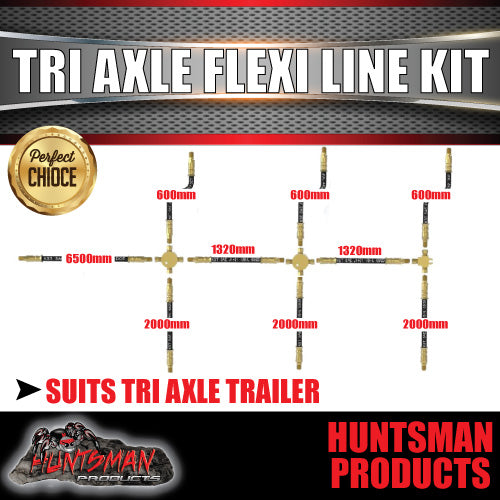 Tri Axle Hydraulic Disc or Drum Brake Rubber Flexi Hose Line Kit