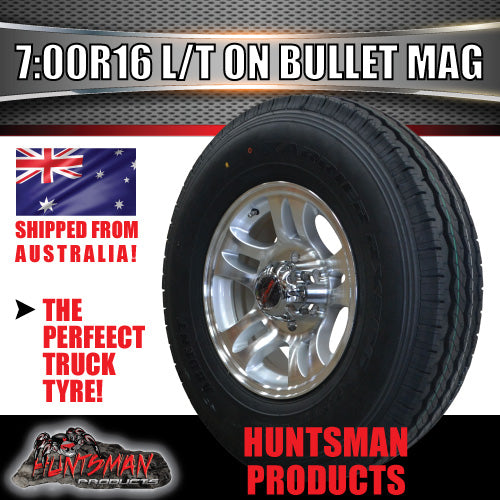 16" 6 stud bullet alloy wheel rim & 7:00R16 L/T Truck tyre. 7.00 16