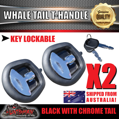x2 Black Whale Tail T Handle Folding Lock for Trailer Canopy Box