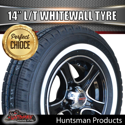 14" Trailer Caravan Stealth Alloy & 185R14C Whitewall Tyre suits Ford pattern. 185 14
