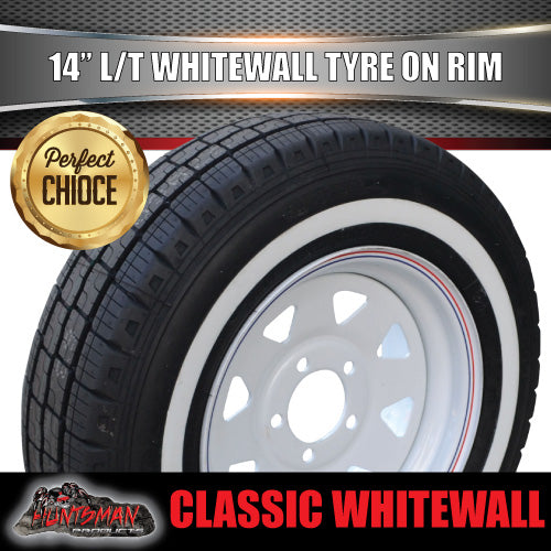 14X6 HT White Trailer Caravan Steel rim & 195R14C Whitewall Tyre. 195 14