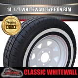 14X6 Trailer Caravan White Steel Rim & 185R14C Whitewall Tyre suits Ford. 185 14
