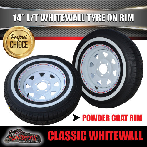 14X6 HT White Trailer Caravan Steel rim & 195R14C Whitewall Tyre. 195 14