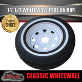 14X6 Trailer Caravan Ford Pattern White Steel rim & 195R14C Whitewall Tyre. 195 14