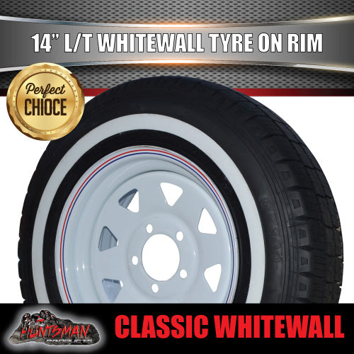 14X6 Trailer Caravan White HQ Steel Rim & 205/75R14C Whitewall Tyre. 205 75 14