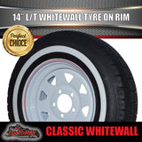 14X6 Trailer Caravan White HT Steel Rim & 205/75R14C Whitewall Tyre. 205 75 14