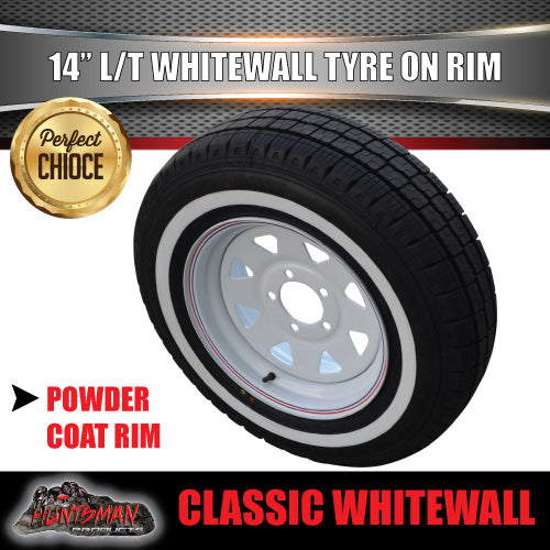 14X6 Trailer Caravan White Steel Rim & 185R14C Whitewall Tyre suits HT Holden. 185 14
