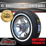 15" Trailer Caravan Ford Pattern Bullet Mag & 205/70R15C Whitewall Tyre. 205 75 15