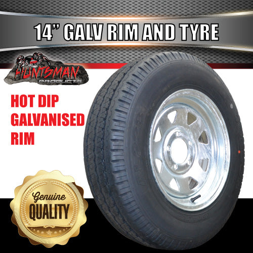 14" GALVANISED STEEL TRAILER WHEEL RIM & 185R14C TYRE: HT HOLDEN. 185 14