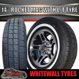 14" Trailer Caravan Ford Pattern Rocket Mag & 205/75R14C Whitewall Tyre. 205 75 14