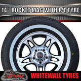 14" Trailer Caravan Ford Pattern Rocket Mag & 205/75R14C Whitewall Tyre. 205 75 14