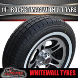 14" Trailer Caravan Ford Pattern Rocket Mag & 205/75R14C Whitewall Tyre. 205 75 14