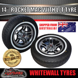 14" Trailer Caravan Ford Pattern Rocket Mag & 205/75R14C Whitewall Tyre. 205 75 14