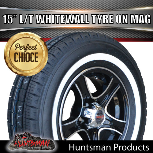 15" Trailer Caravan 6 Stud Stealth Mag & 205/75R15C comforser Whitewall Tyre. 205 75 15