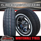 15" 6 Stud Rocket Trailer Caravan Mag Wheel & 195R15C Whitewall Tyre. 195 15