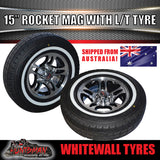 15" 6 Stud Rocket Trailer Caravan Mag Wheel & 195R15C Whitewall Tyre. 195 15