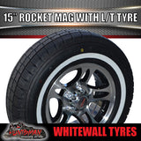 15" Trailer Caravan Ford Pattern Rocket Mag Rim & 205/70R15C Whitewall Tyre. 205 70 15