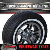 15" Trailer Caravan Ford Pattern Rocket Alloy Rim & 195R15C Whitewall Tyre. 195 15